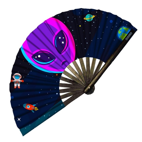 Sojourner | Accessories | Nwt Large Hand Fan Alien Psychedelic Design ...